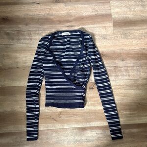 La Hearts Navy and White Striped V-Neck Sweater